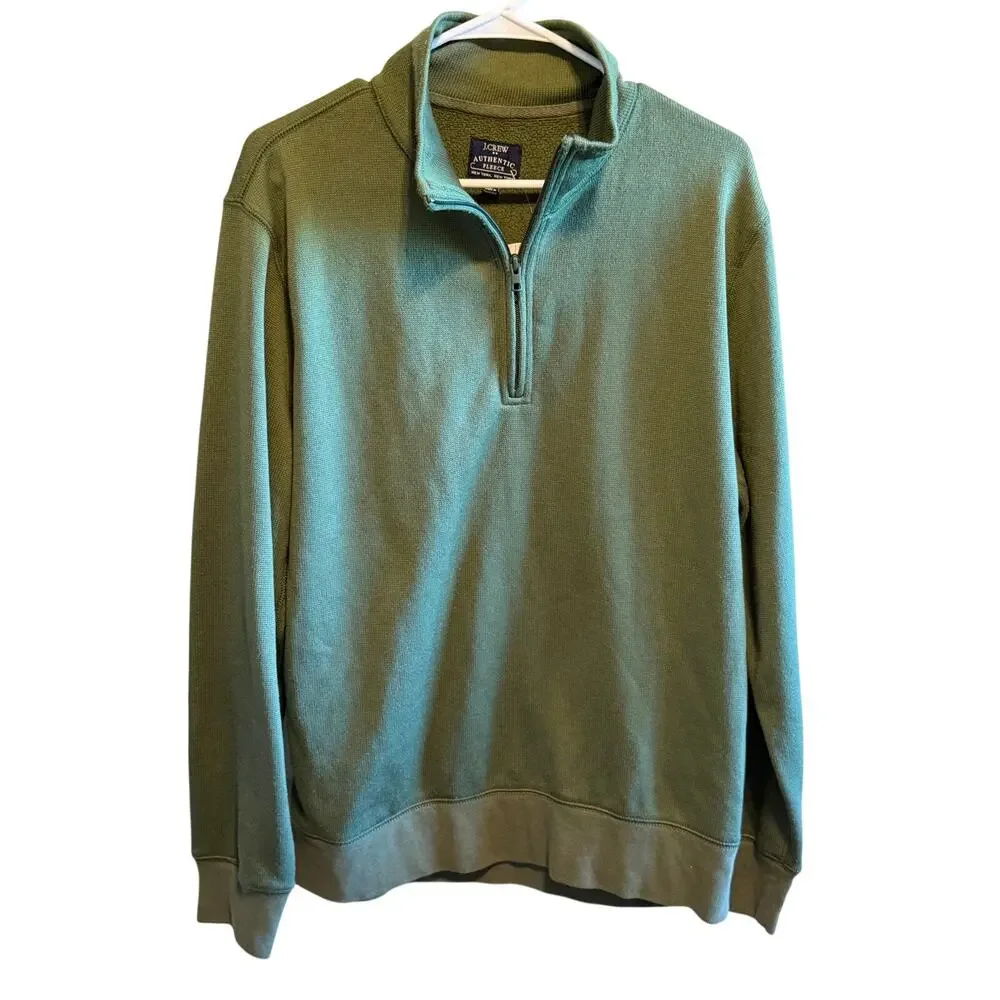 J. Crew Authentic Fleece 1/4 Zip Pullover Green Sweatshirt Sweater Men's Sz L